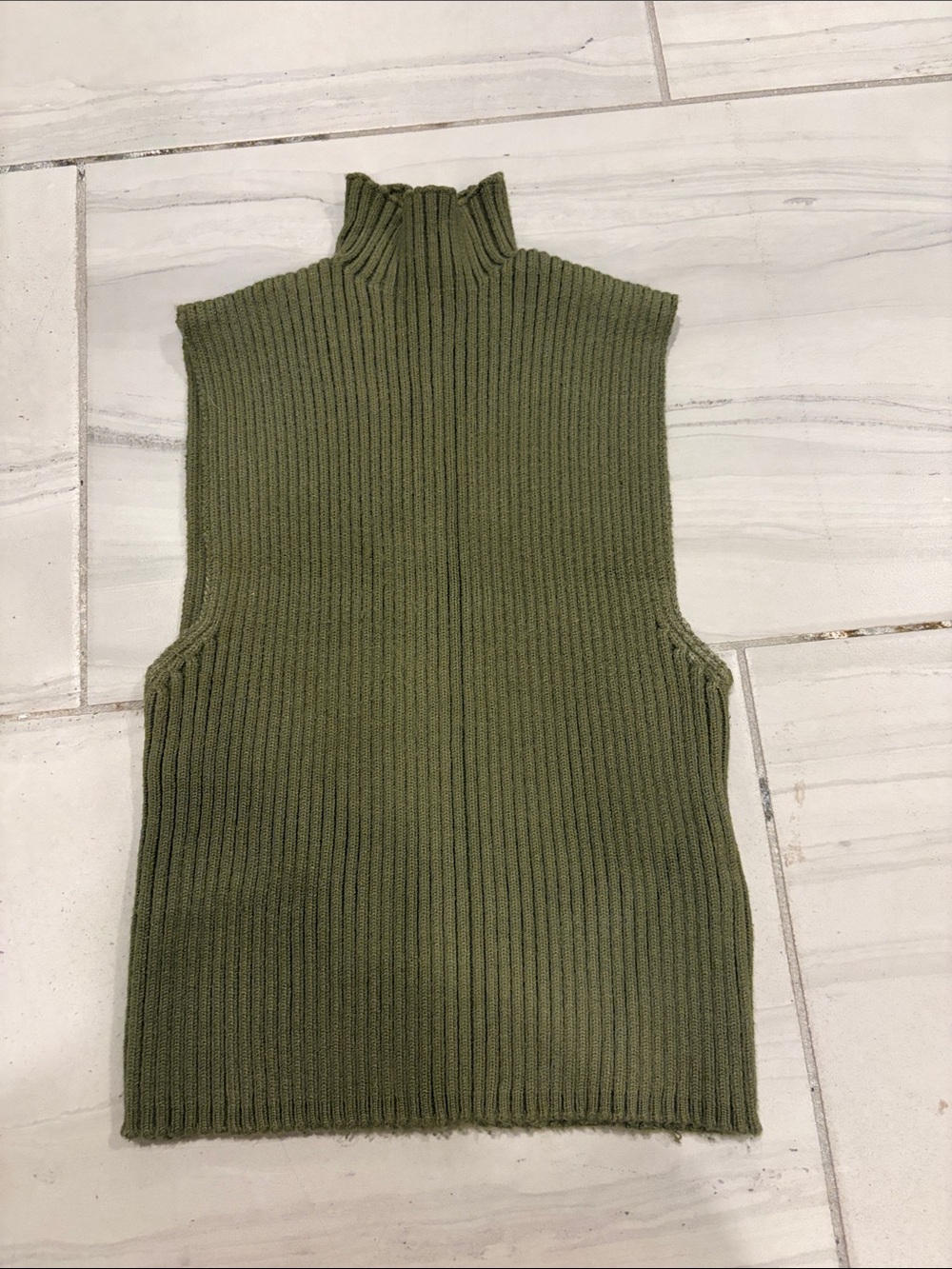 Zara Turtleneck Olive Green Ribbed Mock Neck Women’s Sweater Vest